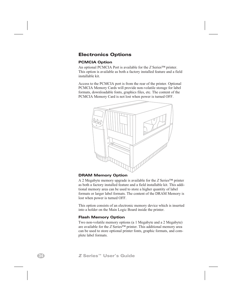 Electronics options | Zebra Technologies Zebra Z4000 User Manual | Page 42 / 98