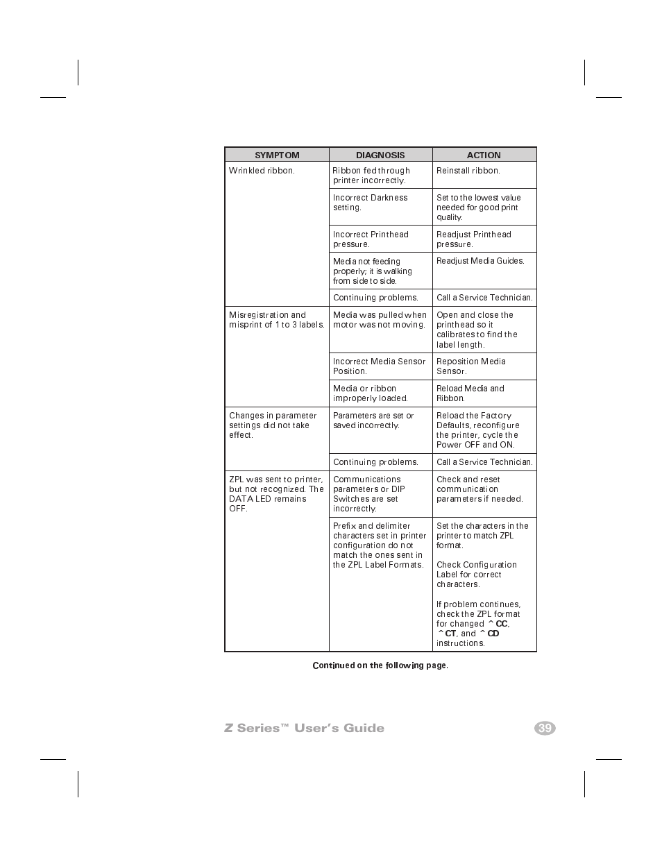 Printer self-tests 38, Self-test labels 38, Printer 38 | Z series™ user’s guide 39 | Zebra Technologies Zebra Z4000 User Manual | Page 47 / 98