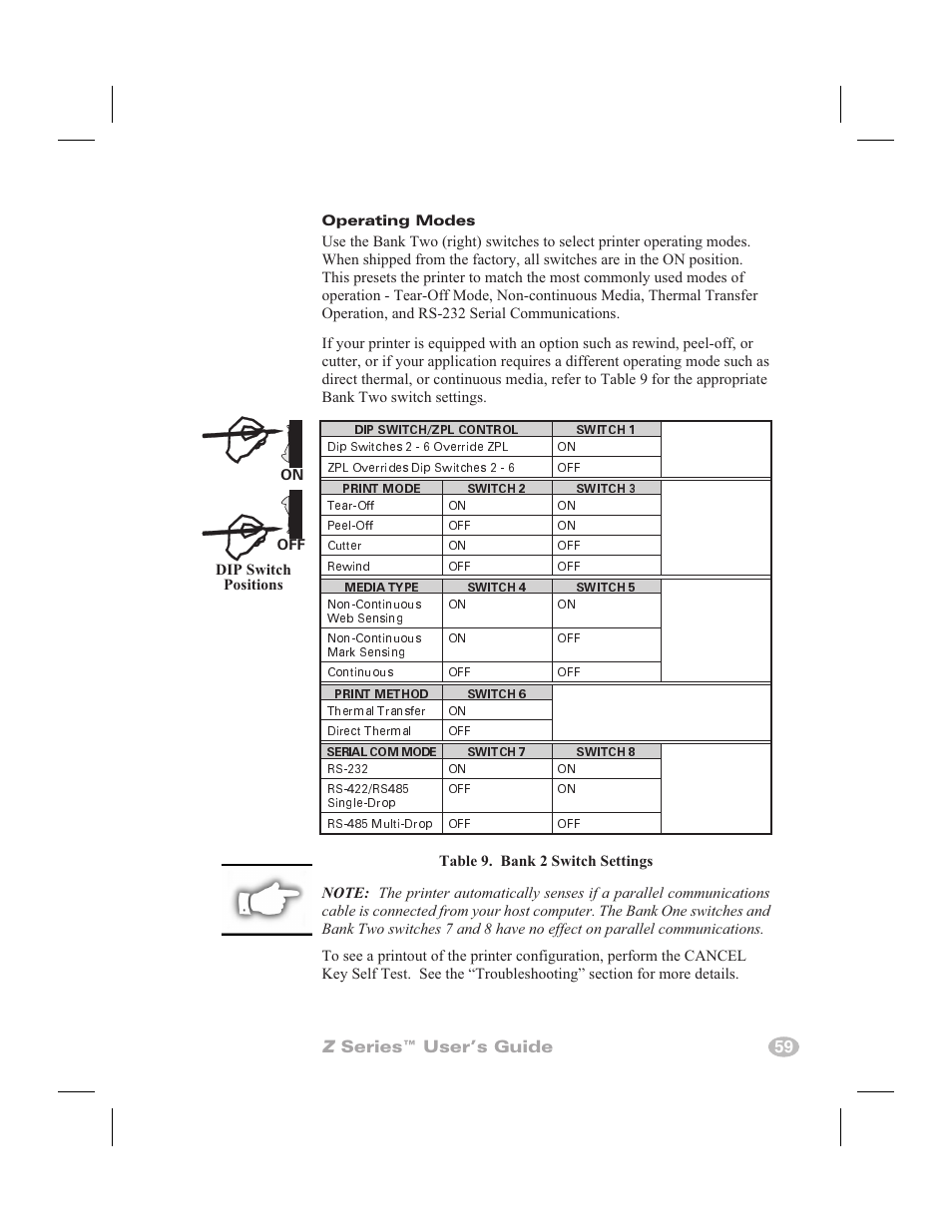Front panel control keys 58, Darkness 58, Print darkness 58 | Z series™ user’s guide 59 | Zebra Technologies Zebra Z4000 User Manual | Page 67 / 98