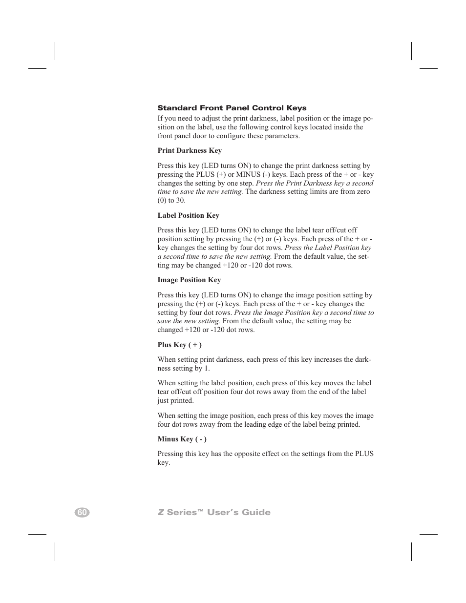 Printer configuration (deluxe front panel) 59, Printer configuration 59 | Zebra Technologies Zebra Z4000 User Manual | Page 68 / 98