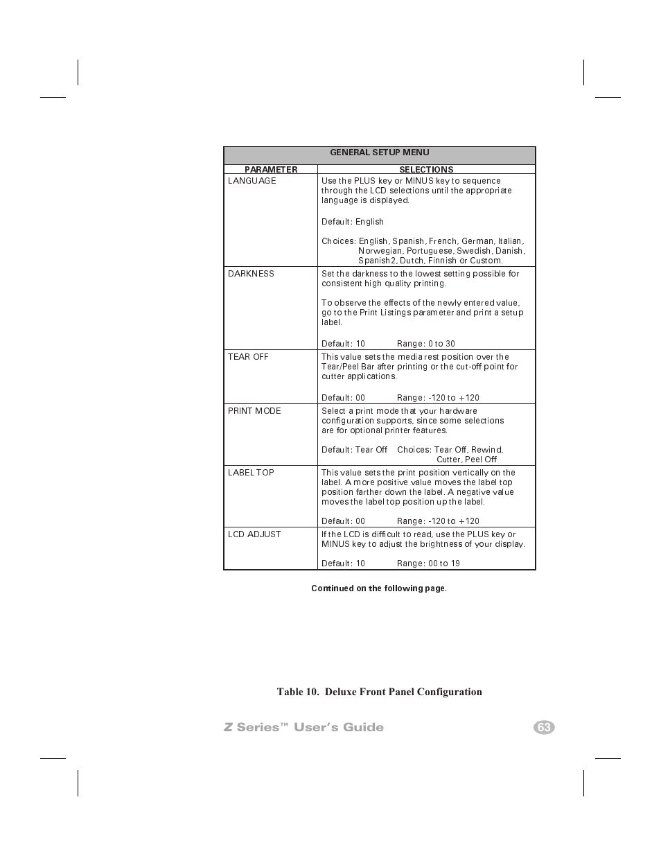 Z series™ user’s guide 63 | Zebra Technologies Zebra Z4000 User Manual | Page 71 / 98