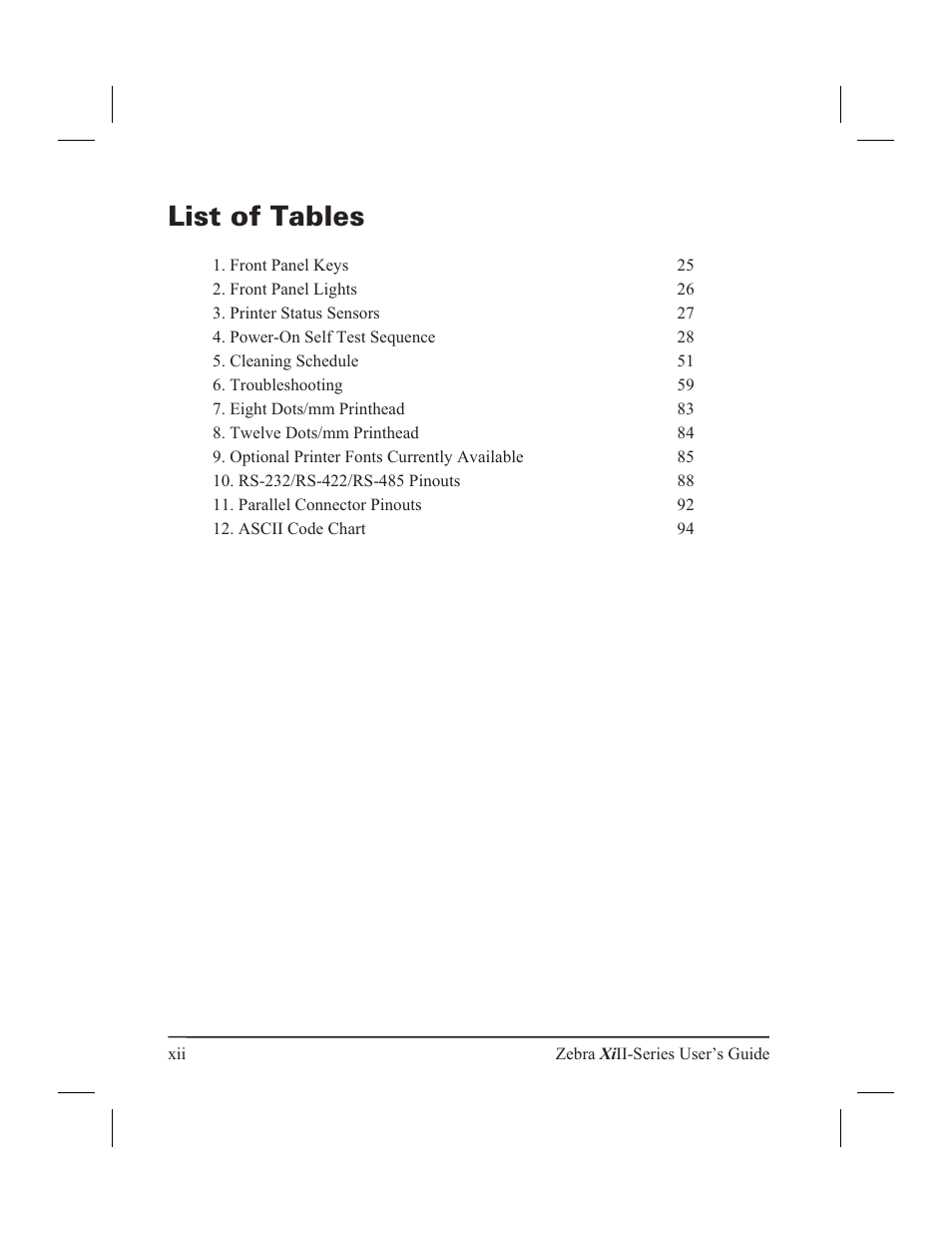 List of tables | Zebra Technologies XiII-Series User Manual | Page 12 / 118