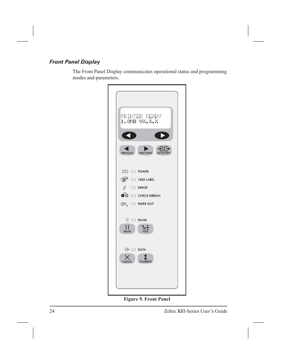 Front panel display | Zebra Technologies XiII-Series User Manual | Page 36 / 118