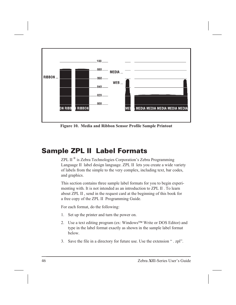 Ribbon loading 18, Sample zpl ii label formats | Zebra Technologies XiII-Series User Manual | Page 58 / 118