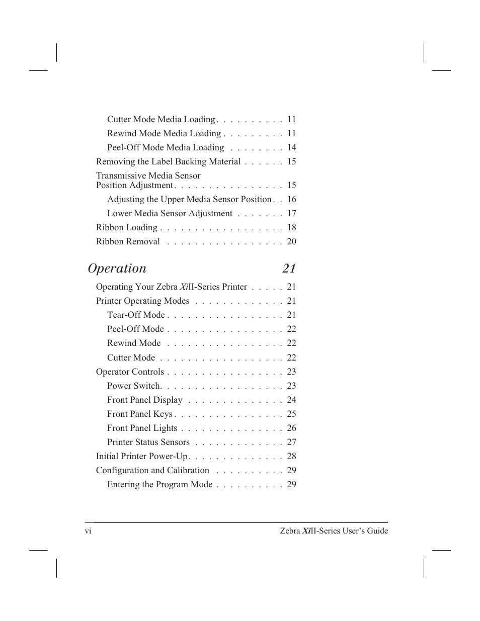 Operation 21 | Zebra Technologies XiII-Series User Manual | Page 6 / 118