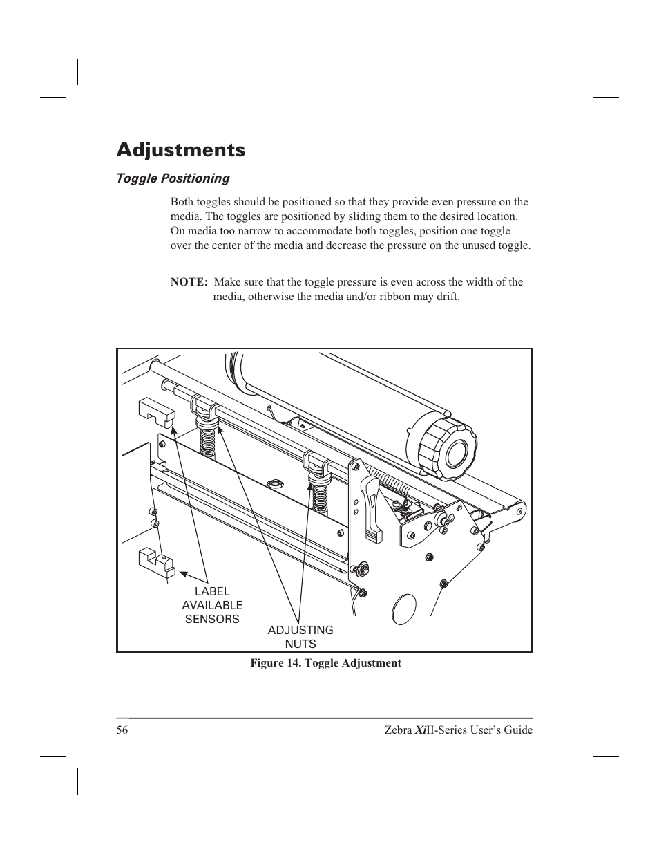 Adjustments | Zebra Technologies XiII-Series User Manual | Page 68 / 118