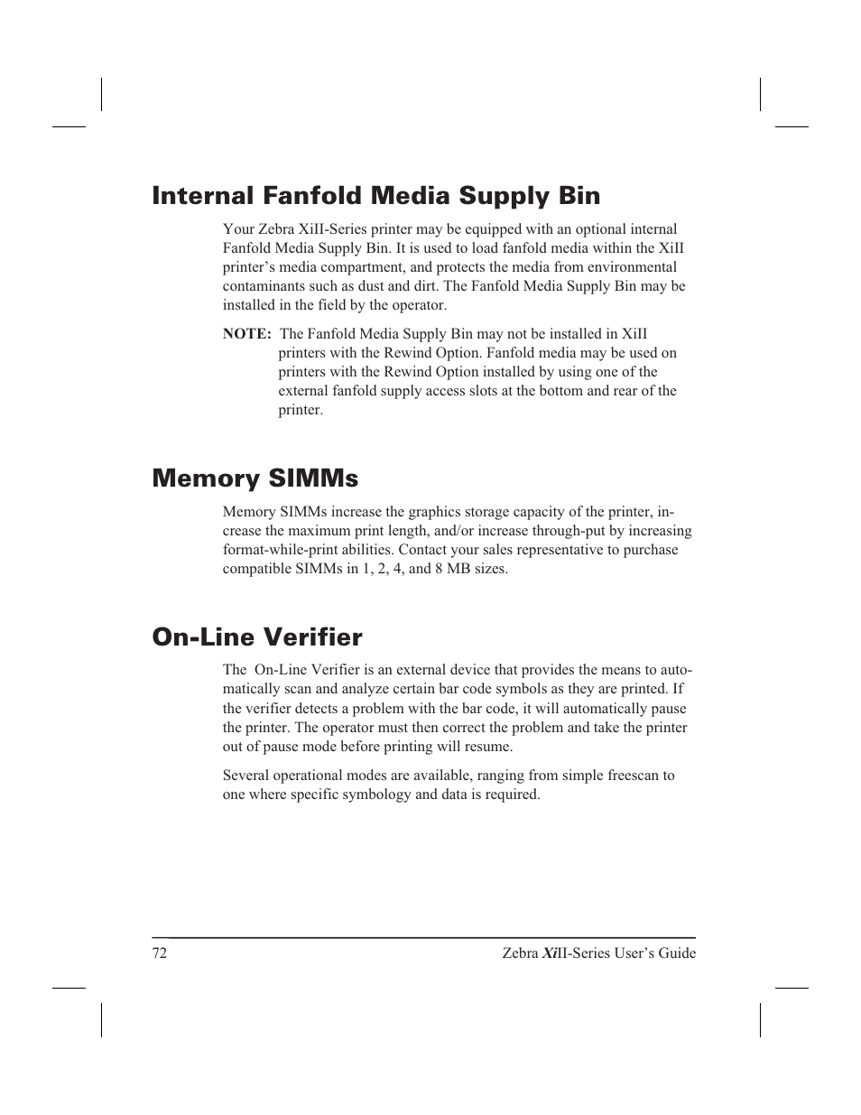 Internal fanfold media supply bin, On-line verifier | Zebra Technologies XiII-Series User Manual | Page 84 / 118