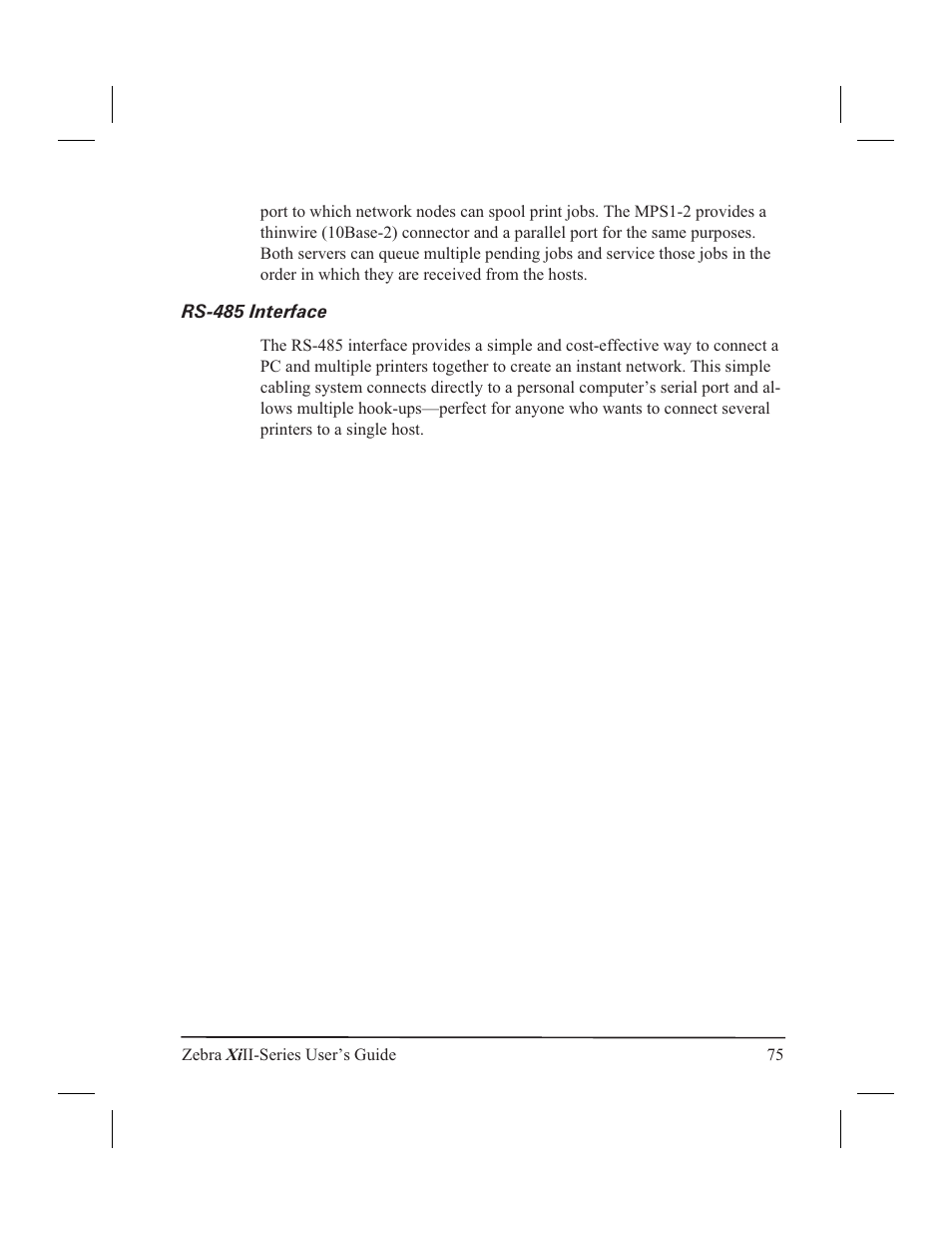 Rs-485 interface | Zebra Technologies XiII-Series User Manual | Page 87 / 118