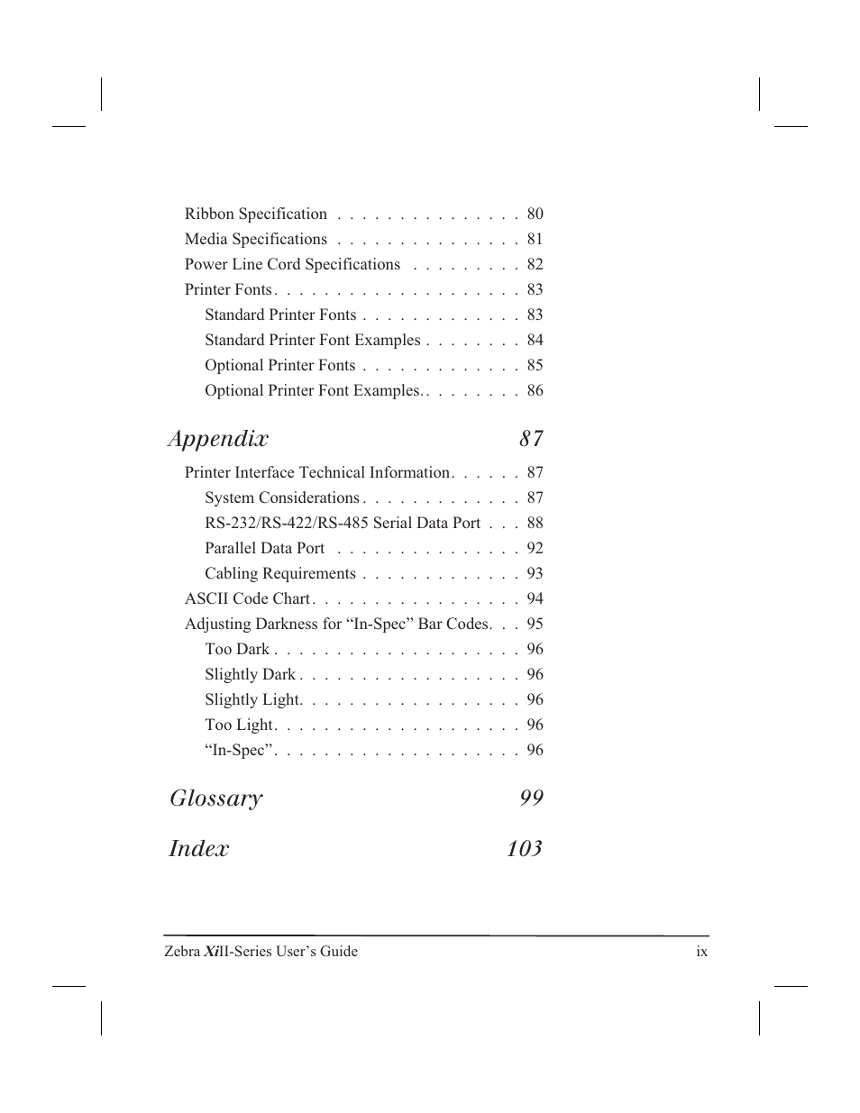 Appendix 87 | Zebra Technologies XiII-Series User Manual | Page 9 / 118