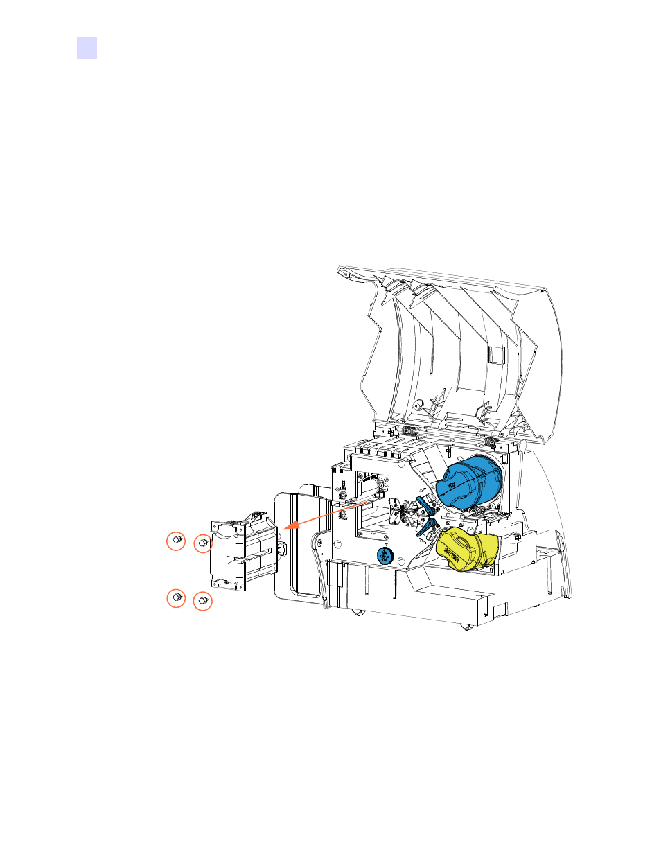 Cleaning: heater assembly rollers | Zebra Technologies P1013372-001 REV. A User Manual | Page 118 / 216