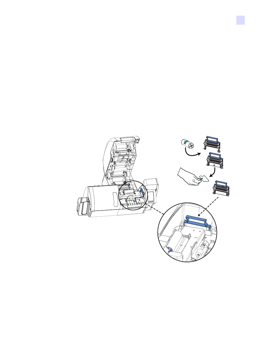 Installing the cleaning cartridge | Zebra Technologies P1013372-001 REV. A User Manual | Page 17 / 216