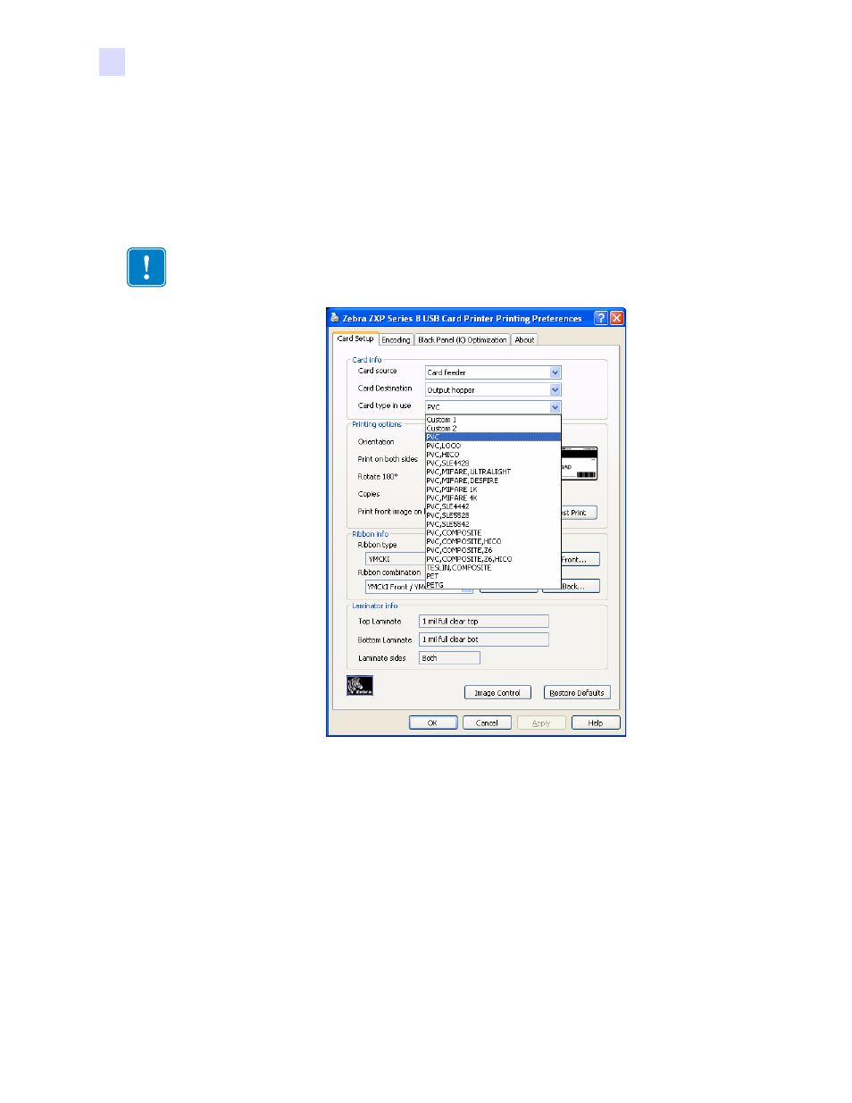 Card type selection | Zebra Technologies P1013372-001 REV. A User Manual | Page 52 / 216
