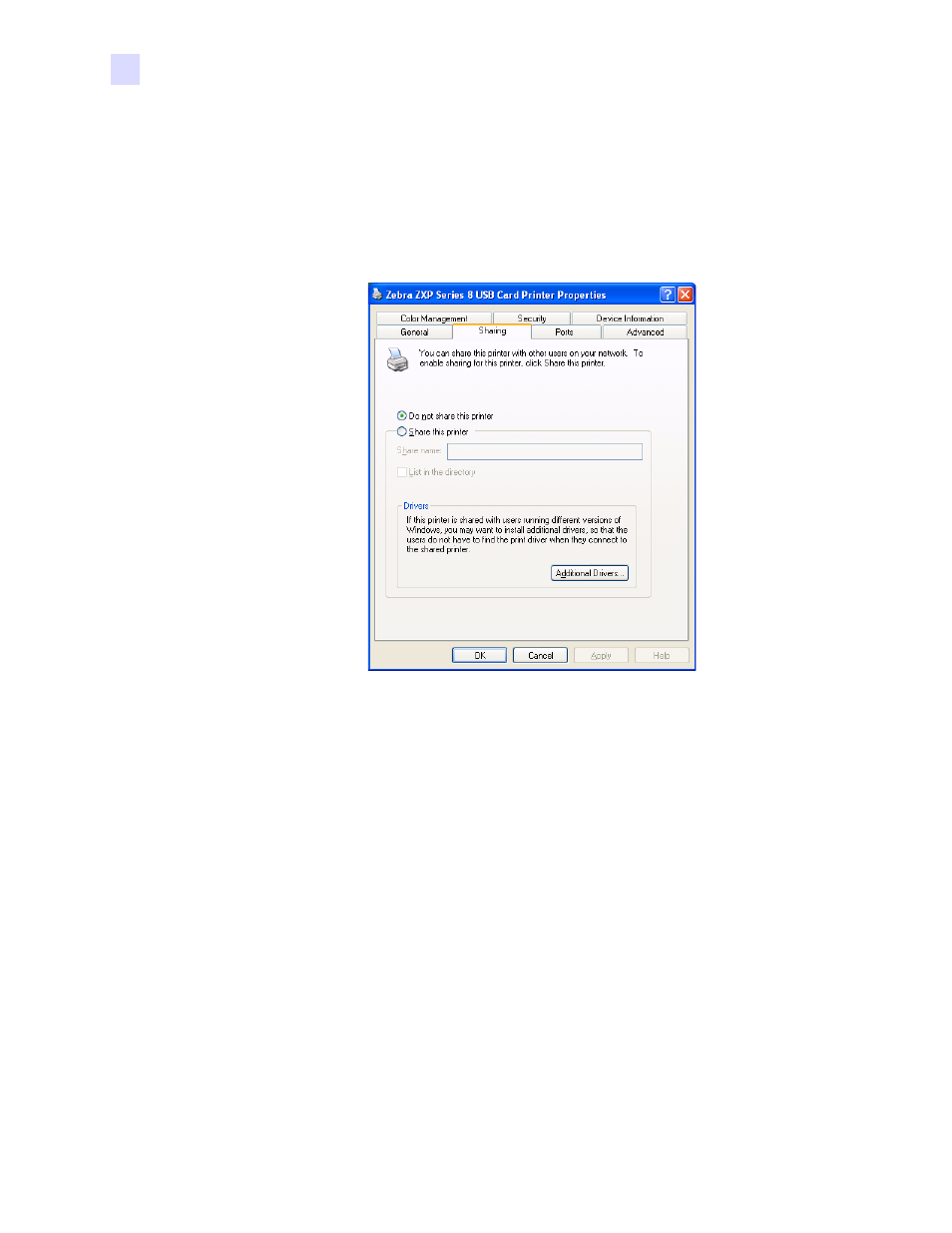 Sharing tab | Zebra Technologies P1013372-001 REV. A User Manual | Page 70 / 216