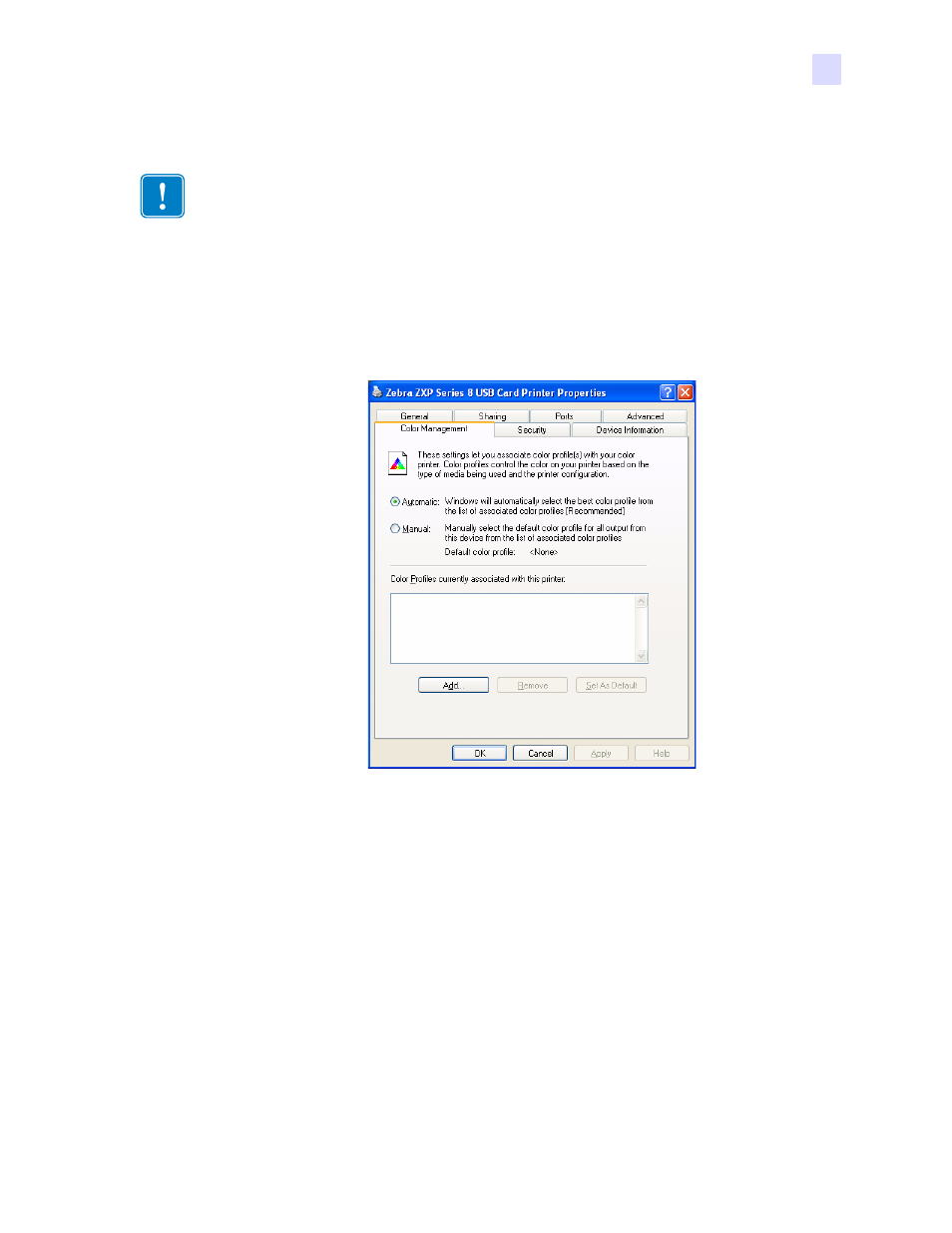 Color management tab | Zebra Technologies P1013372-001 REV. A User Manual | Page 73 / 216