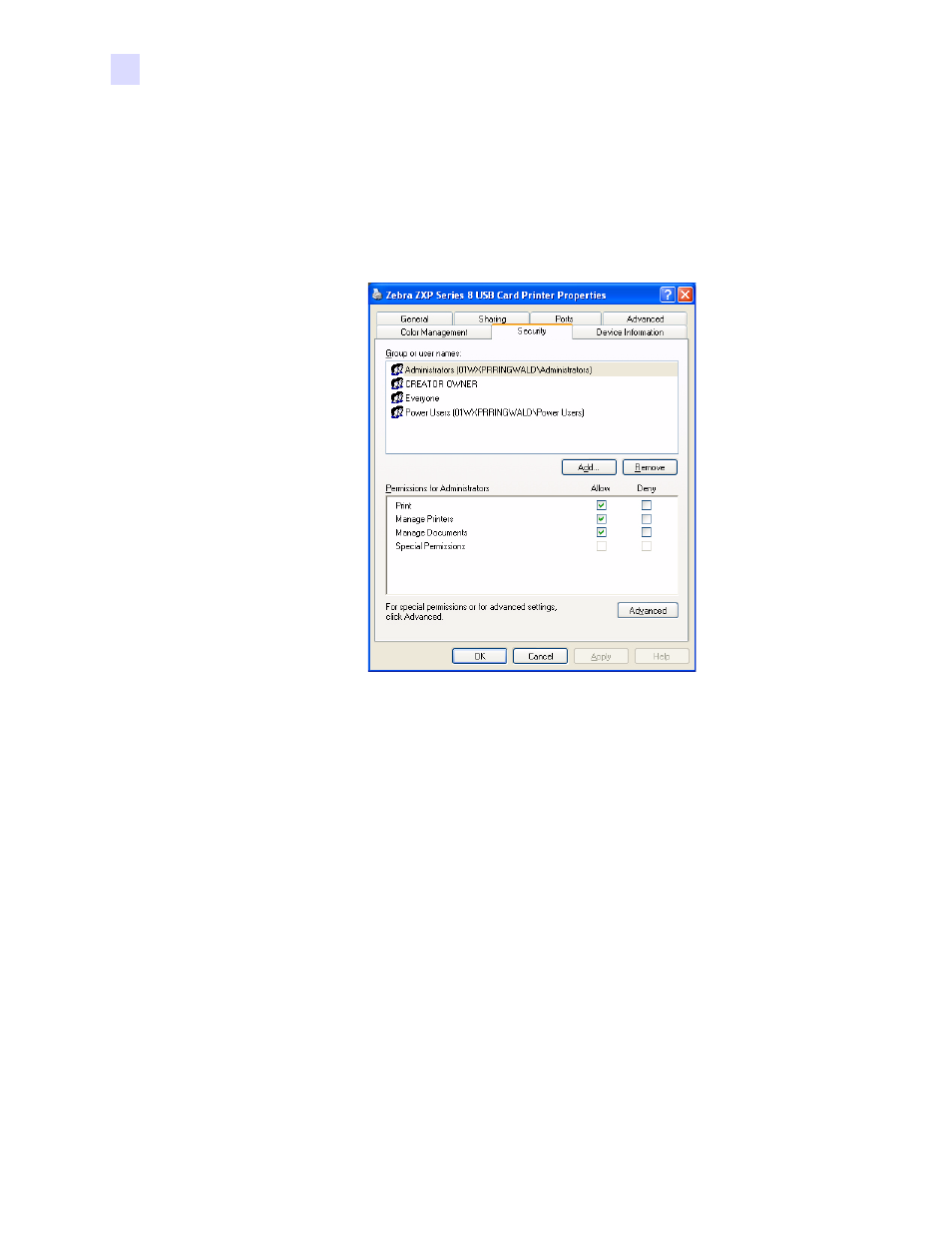 Security tab | Zebra Technologies P1013372-001 REV. A User Manual | Page 74 / 216