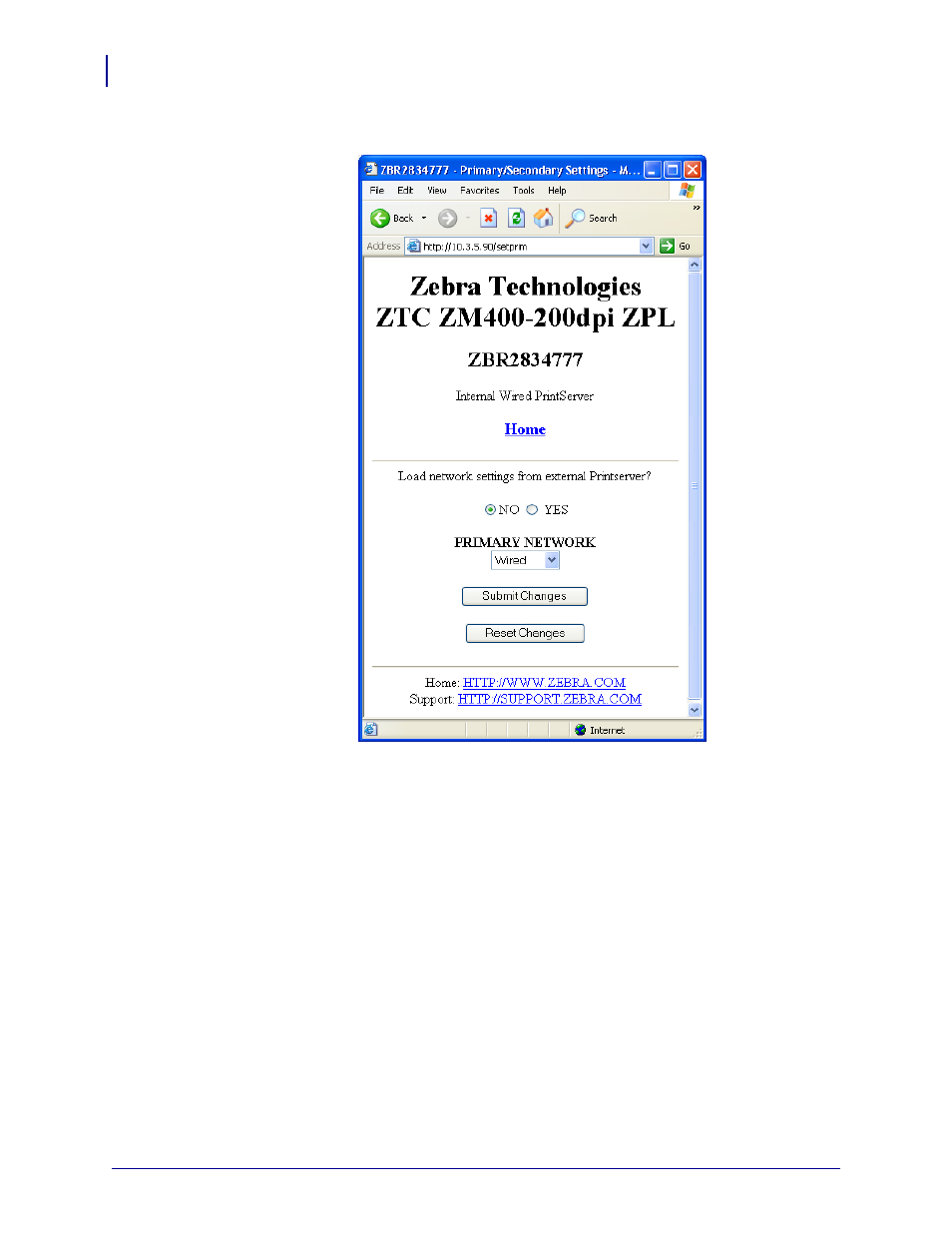 Zebra Technologies ZebraNet ZM400TM User Manual | Page 70 / 130