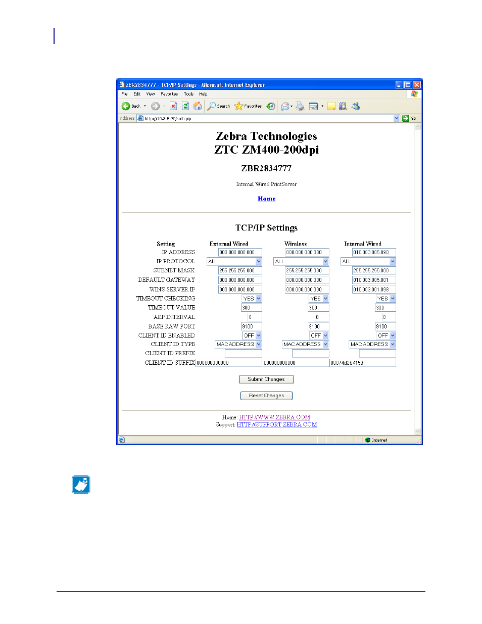 Zebra Technologies ZebraNet ZM400TM User Manual | Page 74 / 130