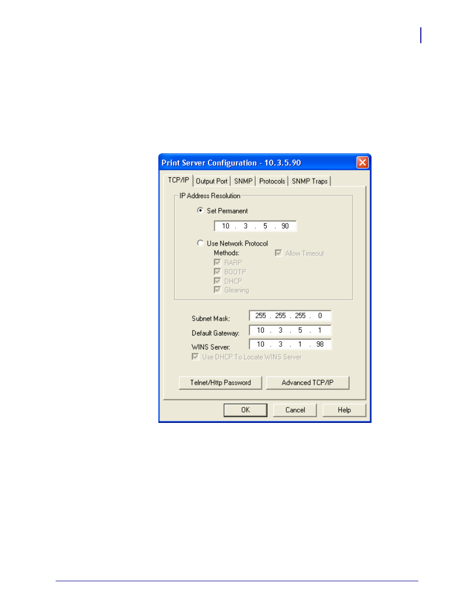 Print server configuration | Zebra Technologies ZebraNet ZM400TM User Manual | Page 95 / 130