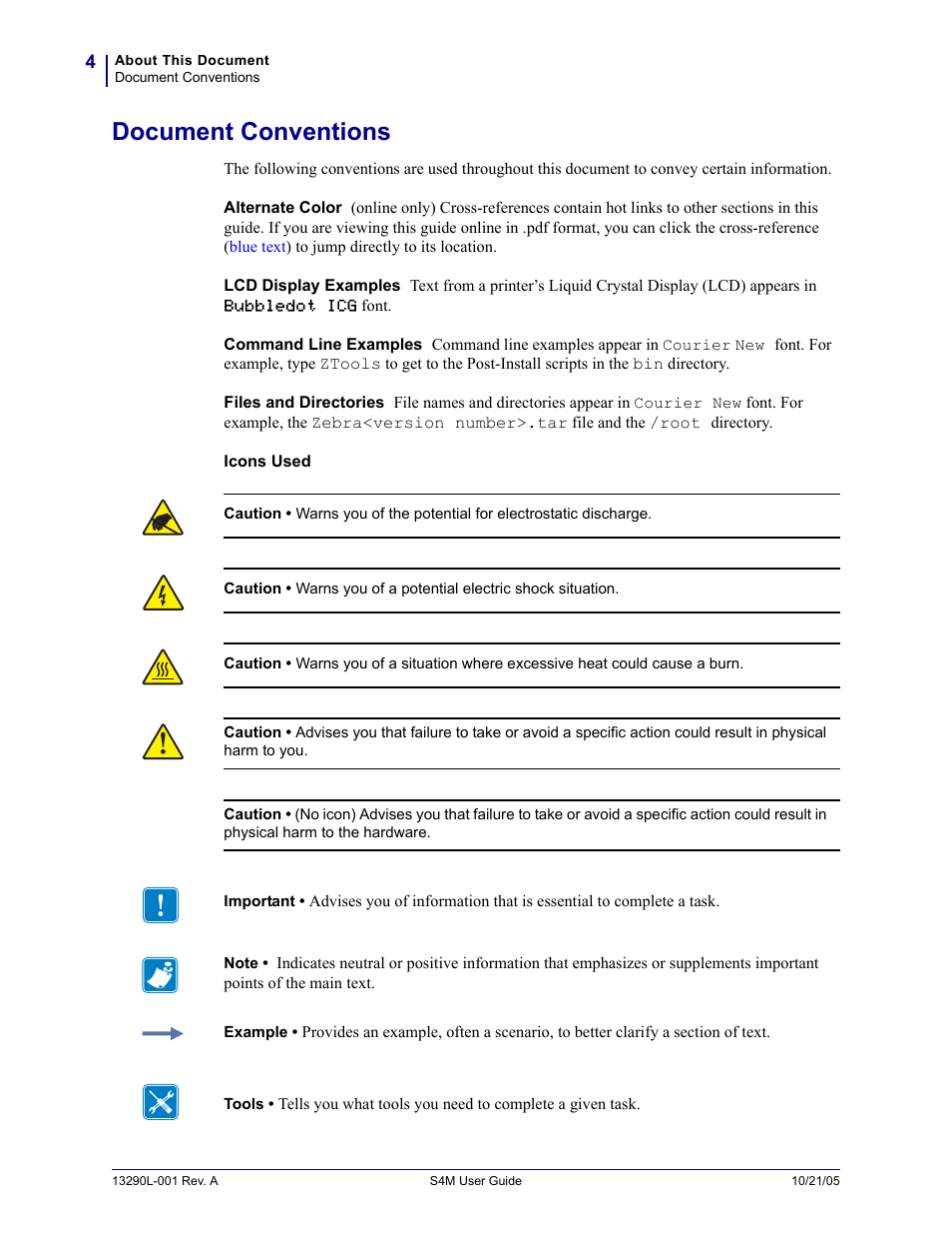 Document conventions | Zebra S4M User Manual | Page 10 / 132