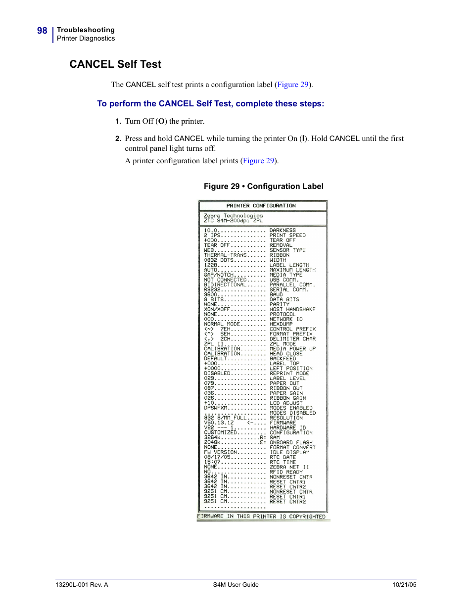 Cancel self test | Zebra S4M User Manual | Page 104 / 132