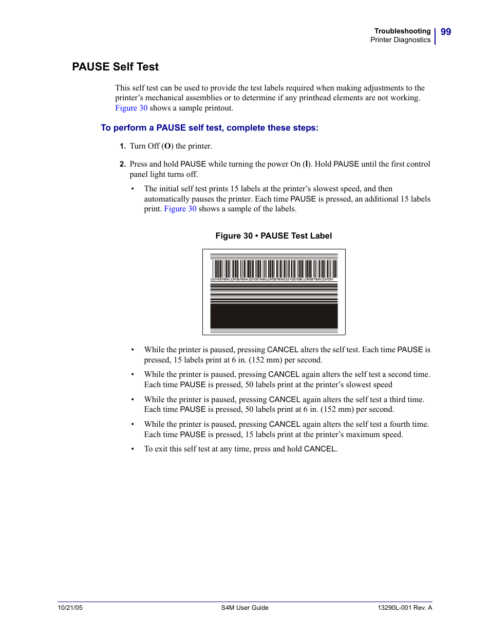 Pause self test | Zebra S4M User Manual | Page 105 / 132