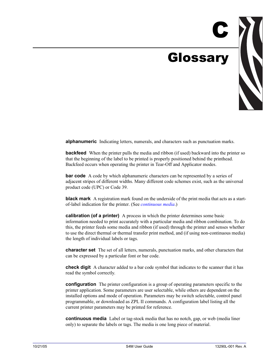 Glossary | Zebra S4M User Manual | Page 121 / 132