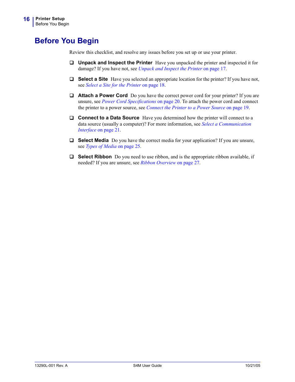 Before you begin | Zebra S4M User Manual | Page 22 / 132