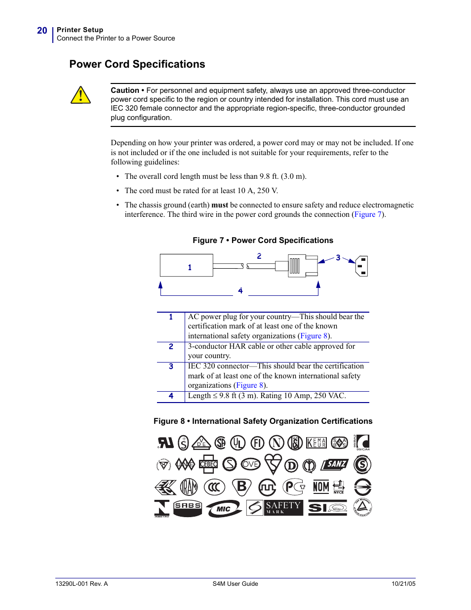 Power cord specifications, Unsure, see | Zebra S4M User Manual | Page 26 / 132