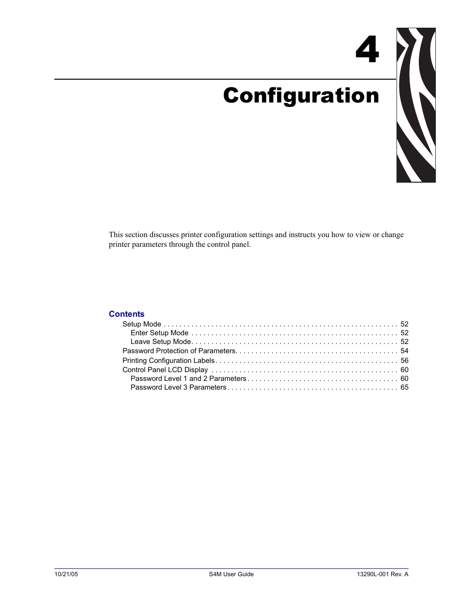 Configuration, 4 • configuration | Zebra S4M User Manual | Page 57 / 132