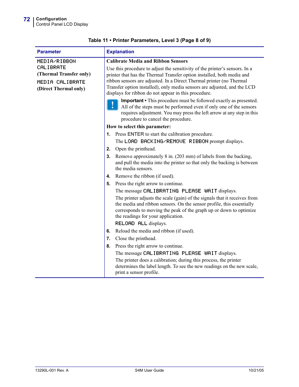 Calibrate media and | Zebra S4M User Manual | Page 78 / 132