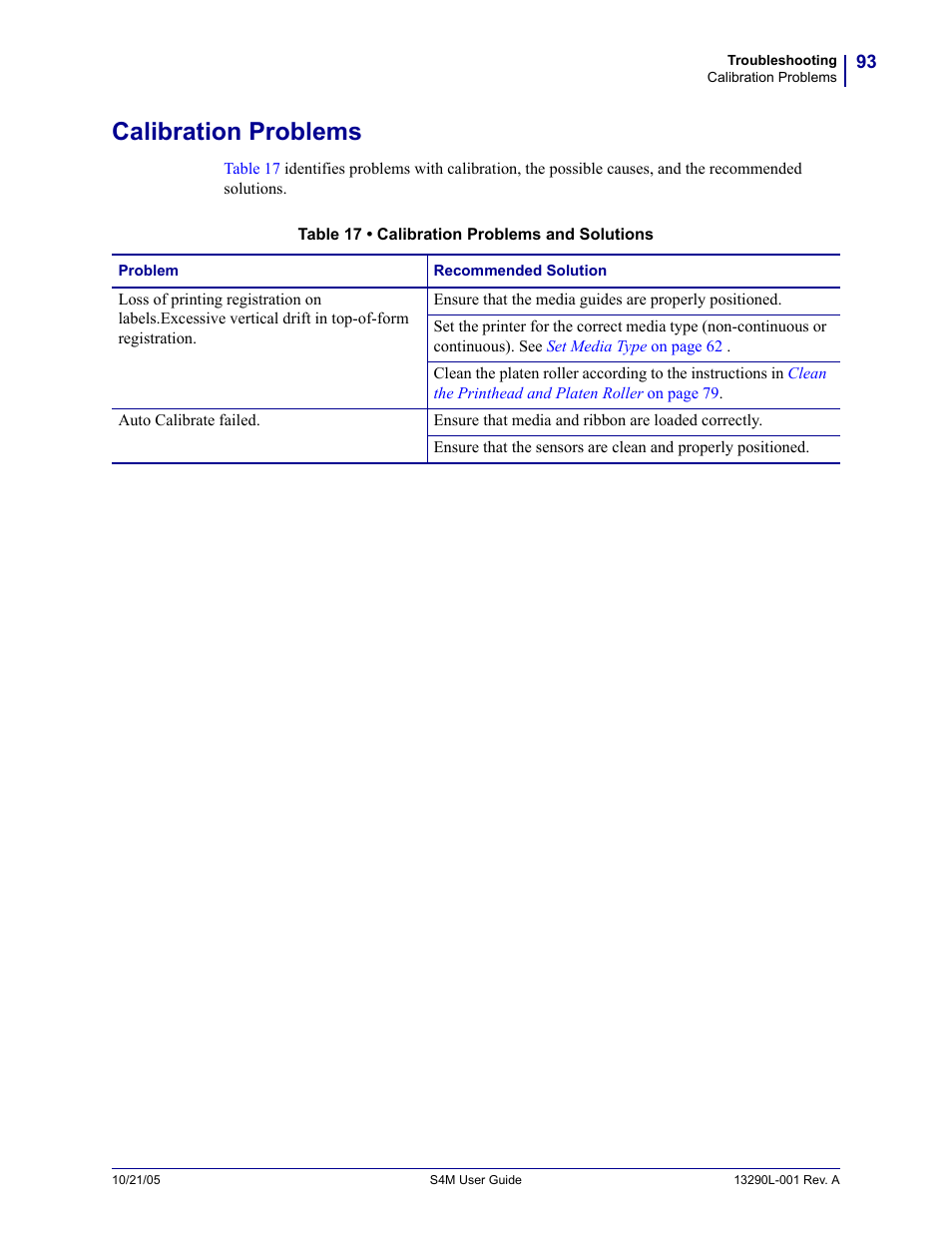 Calibration problems | Zebra S4M User Manual | Page 99 / 132