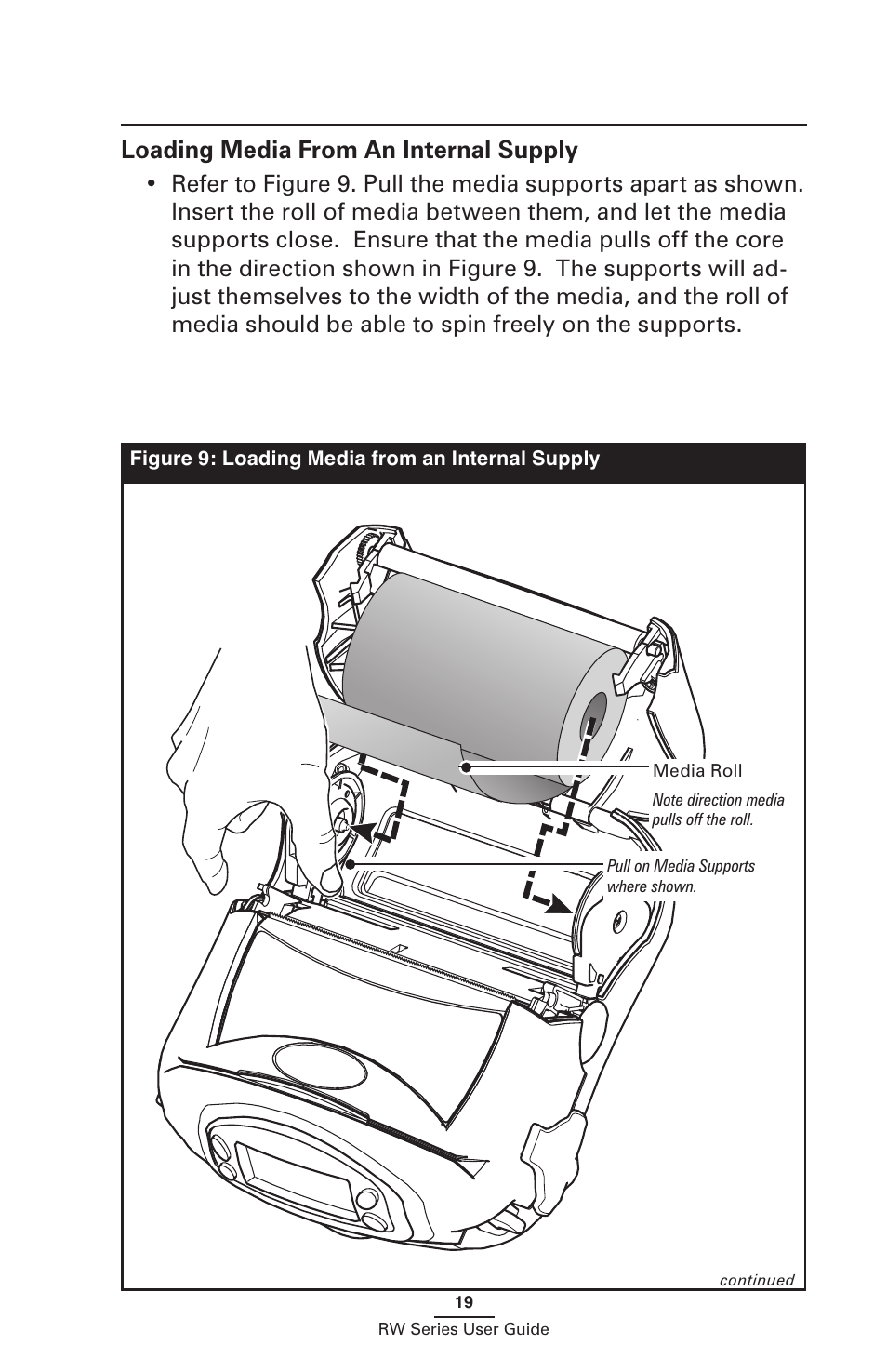 Loading media from an internal supply | Zebra Technologies RW SERIES User Manual | Page 19 / 84