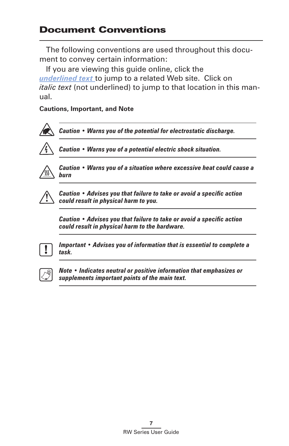 Document conventions | Zebra Technologies RW SERIES User Manual | Page 7 / 84