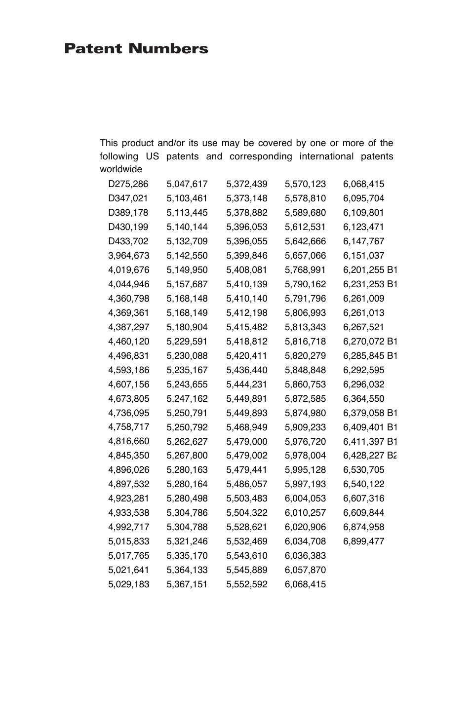 Patent numbers | Zebra Technologies RW SERIES User Manual | Page 83 / 84