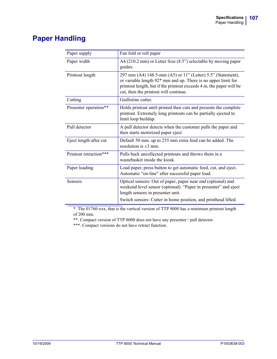 Paper handling | Zebra Technologies TTP 8000 User Manual | Page 107 / 132