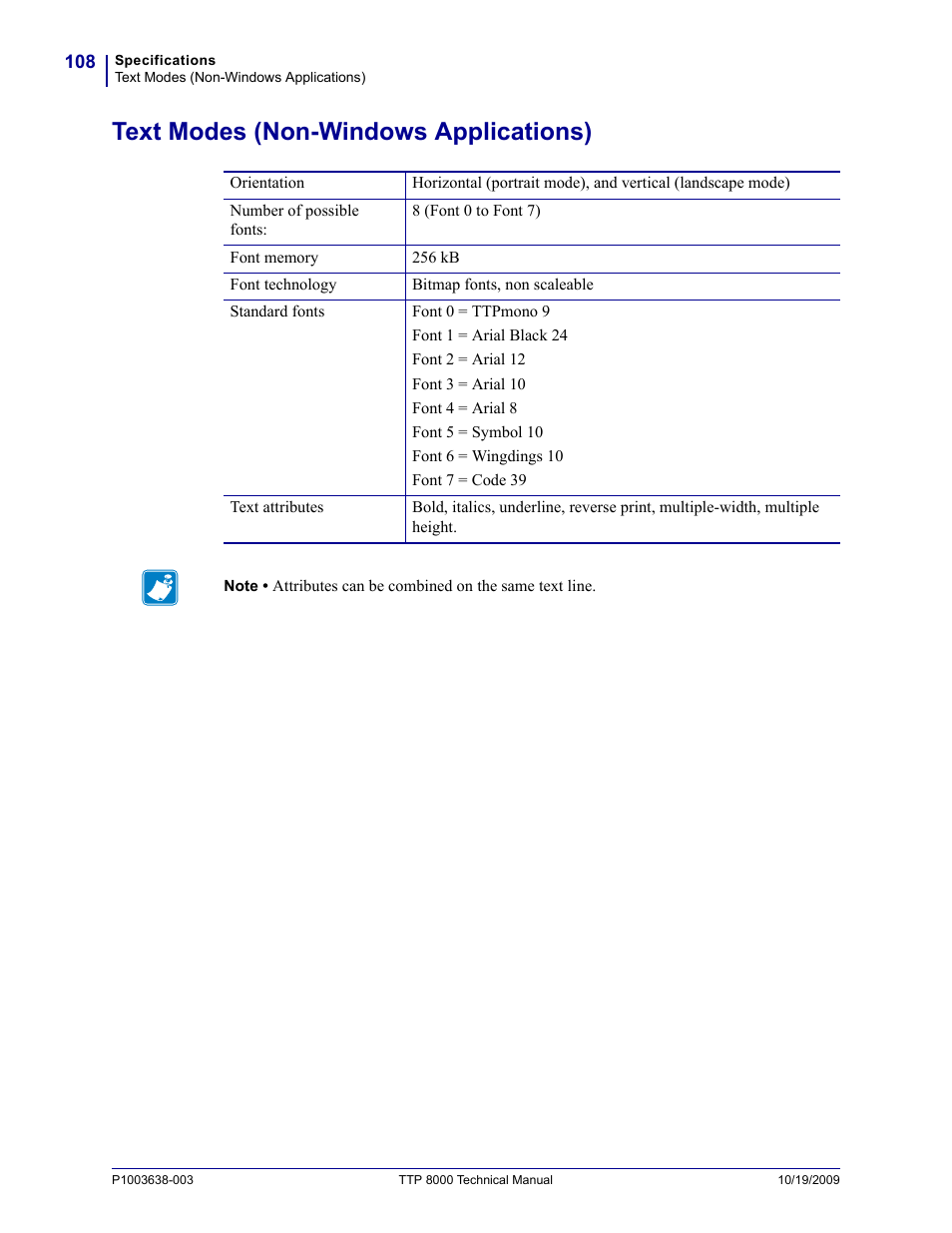 Text modes (non-windows applications) | Zebra Technologies TTP 8000 User Manual | Page 108 / 132