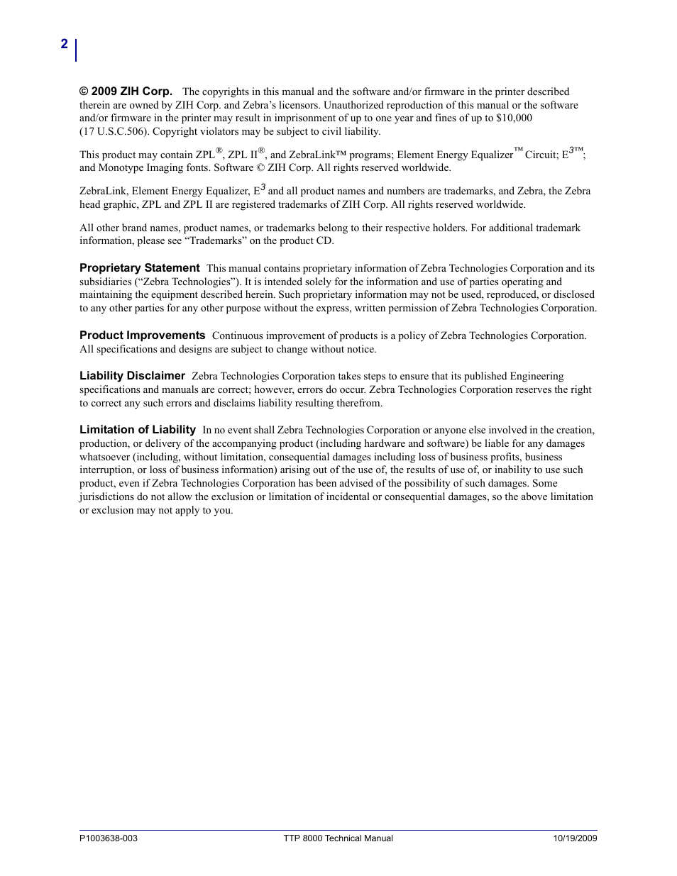 Zebra Technologies TTP 8000 User Manual | Page 2 / 132