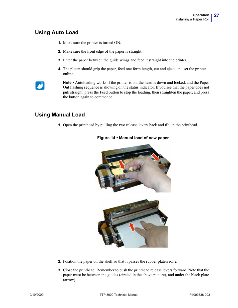 Using auto load, Using manual load, Using auto load using manual load | Zebra Technologies TTP 8000 User Manual | Page 27 / 132