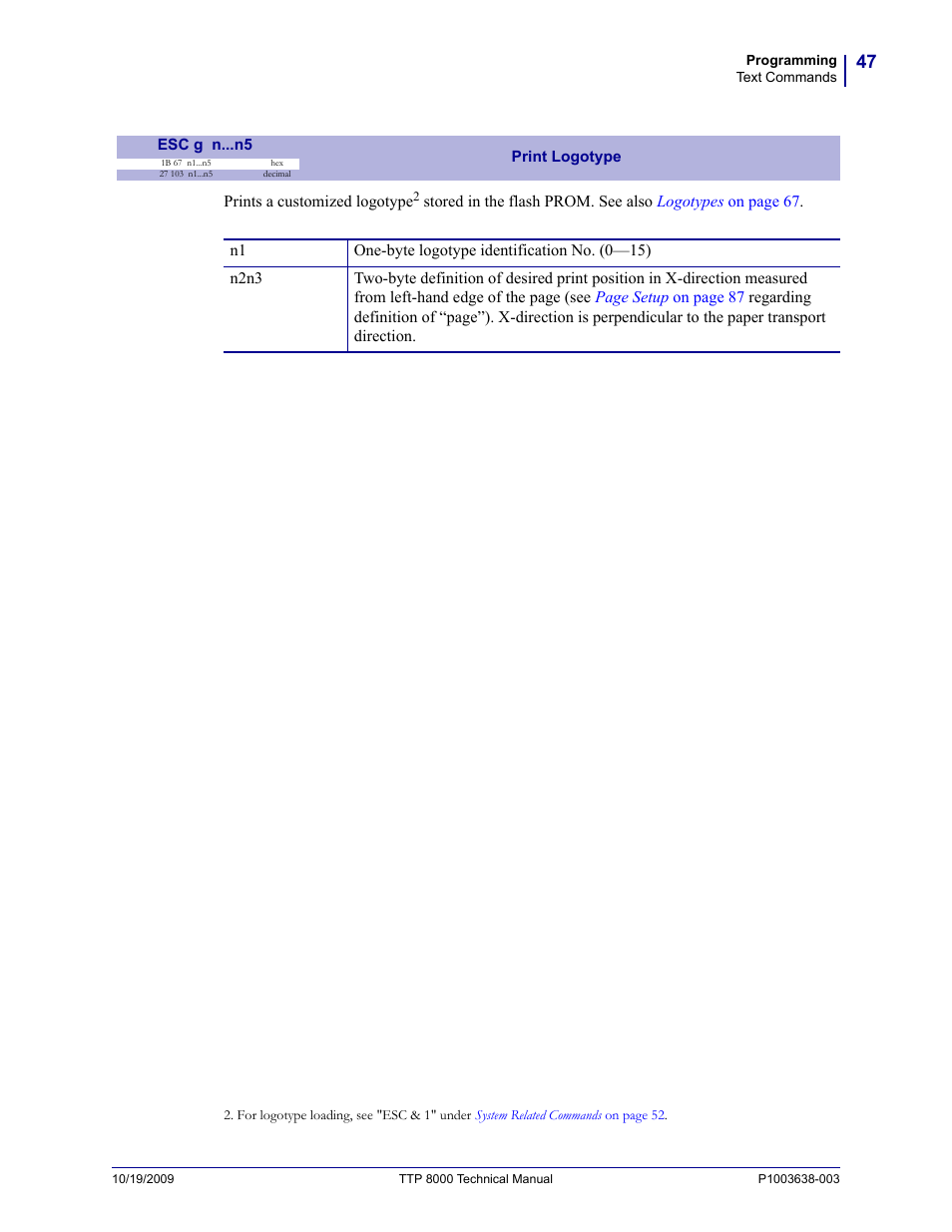 Esc g n...n5 | Zebra Technologies TTP 8000 User Manual | Page 47 / 132