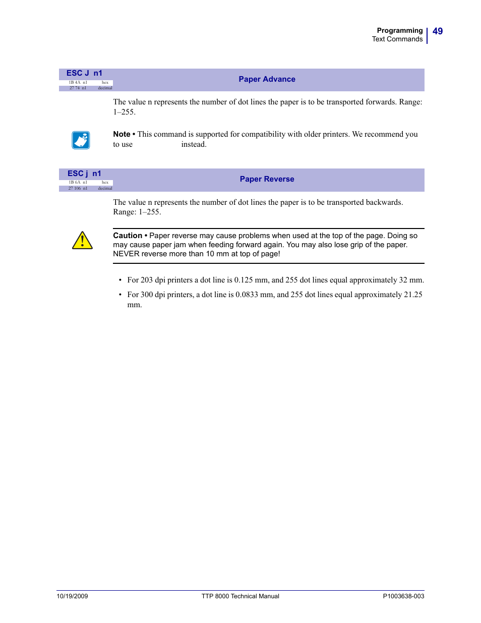 Esc j n1 | Zebra Technologies TTP 8000 User Manual | Page 49 / 132