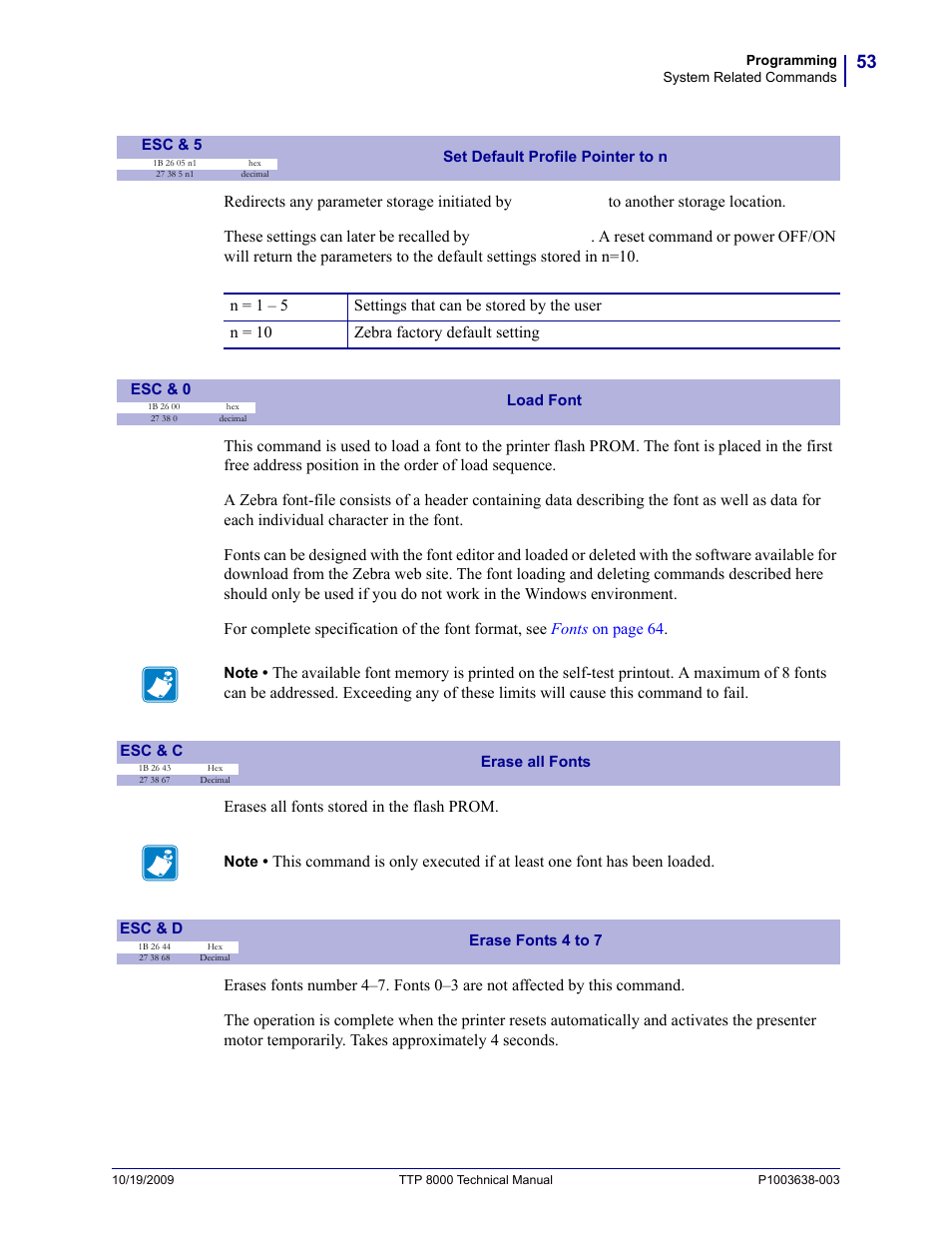 Esc & 0, Esc & 5, Esc & c | Esc & d | Zebra Technologies TTP 8000 User Manual | Page 53 / 132