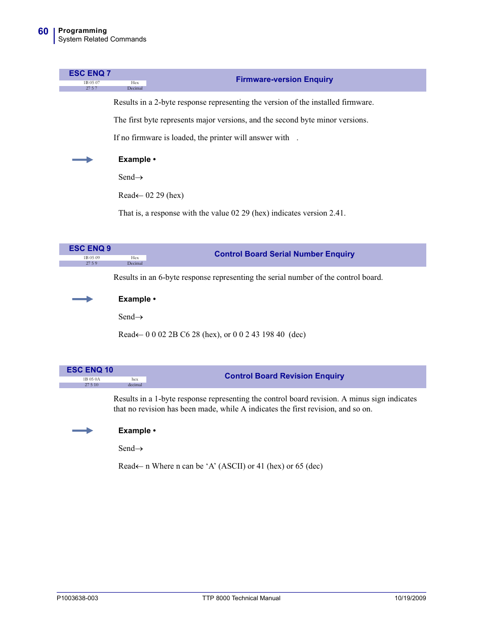 Esc enq 7, Esc enq 9, Esc enq 10 | Zebra Technologies TTP 8000 User Manual | Page 60 / 132