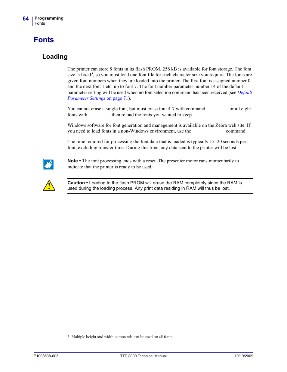 Fonts, Loading | Zebra Technologies TTP 8000 User Manual | Page 64 / 132