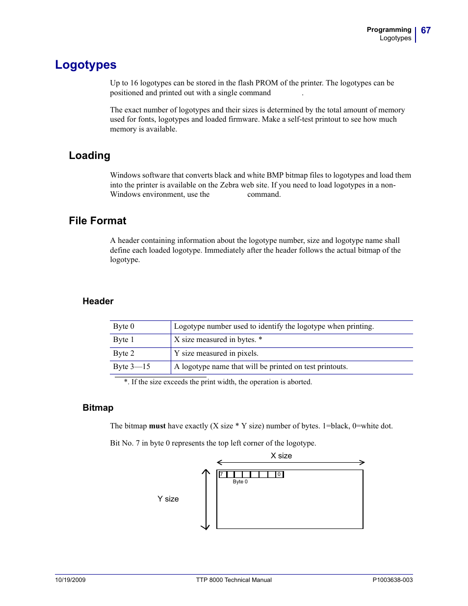 Logotypes, Loading, File format | Loading file format | Zebra Technologies TTP 8000 User Manual | Page 67 / 132