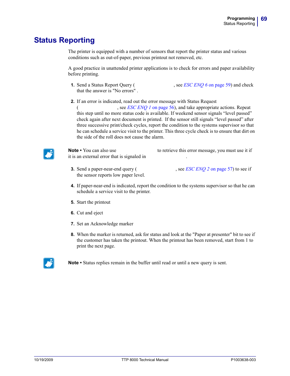 Status reporting | Zebra Technologies TTP 8000 User Manual | Page 69 / 132