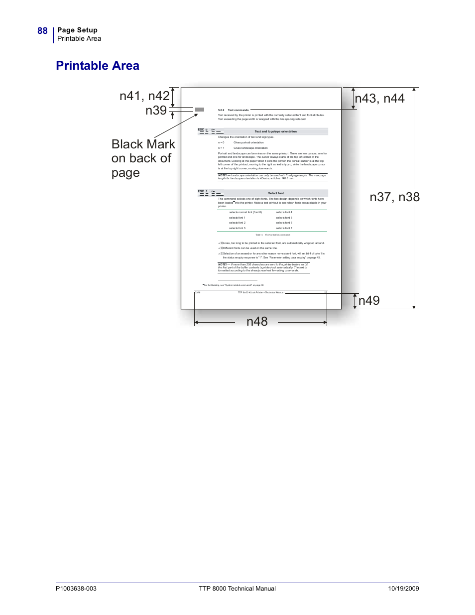 Printable area, Page setup printable area | Zebra Technologies TTP 8000 User Manual | Page 88 / 132