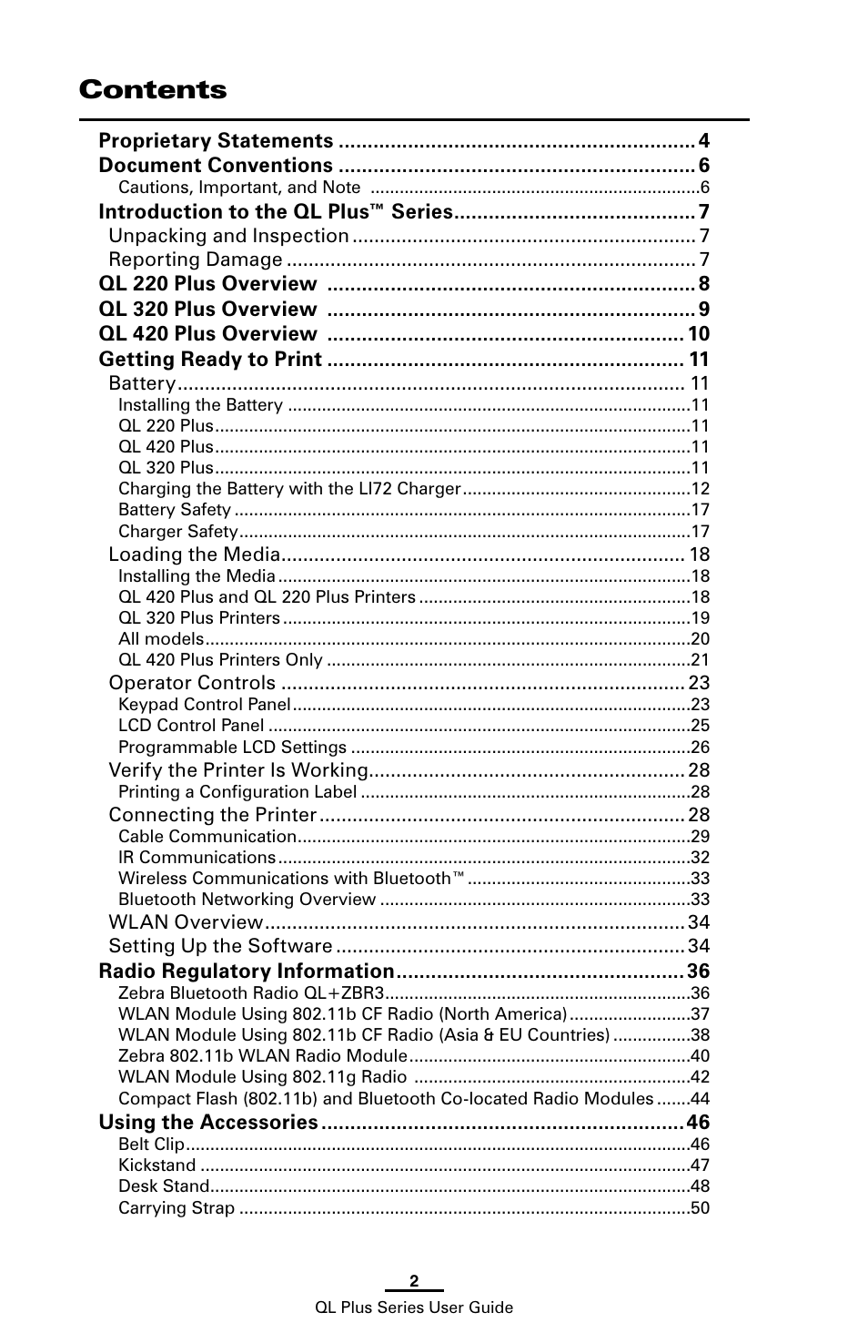 Zebra Technologies ZEBRA QL UMAN-QLP-001 User Manual | Page 2 / 86