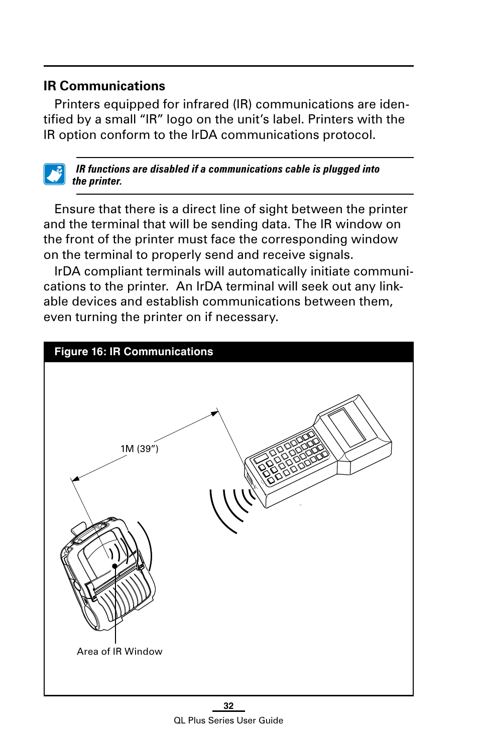 Ir communications | Zebra Technologies ZEBRA QL UMAN-QLP-001 User Manual | Page 32 / 86