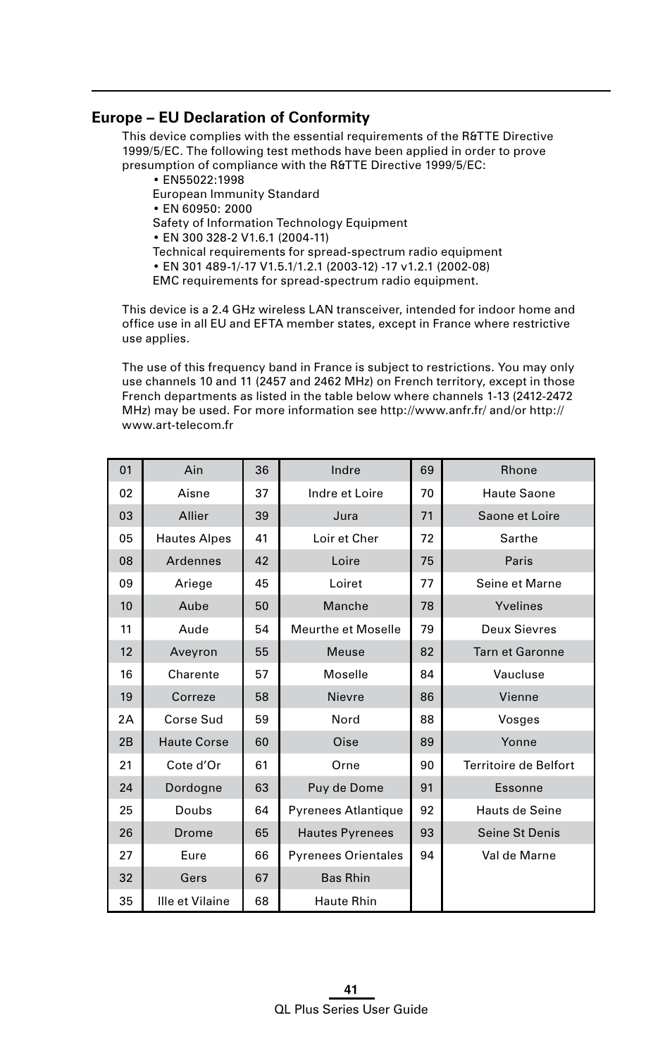 Europe – eu declaration of conformity | Zebra Technologies ZEBRA QL UMAN-QLP-001 User Manual | Page 41 / 86