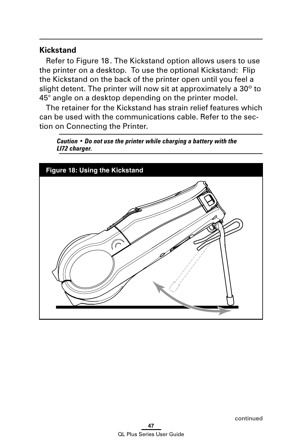 Kickstand | Zebra Technologies ZEBRA QL UMAN-QLP-001 User Manual | Page 47 / 86
